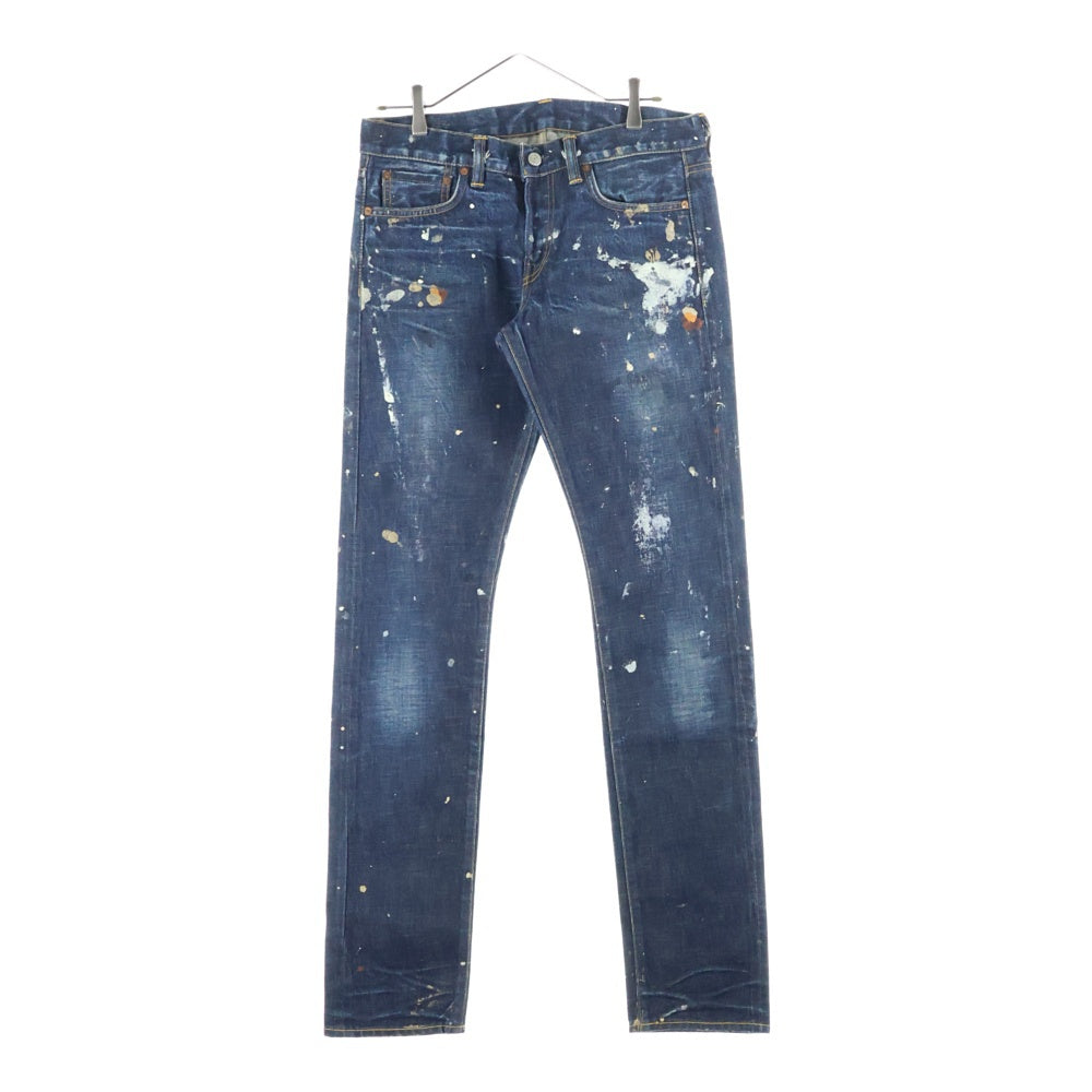 RRL(ダブルアールエル) ボタンフライ ペイントストレートデニムパンツ インディゴ