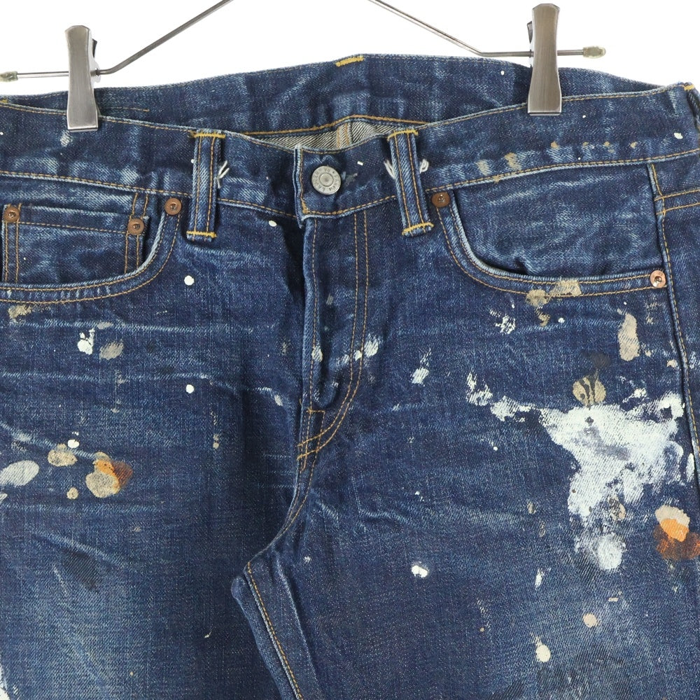 RRL(ダブルアールエル) ボタンフライ ペイントストレートデニムパンツ インディゴ