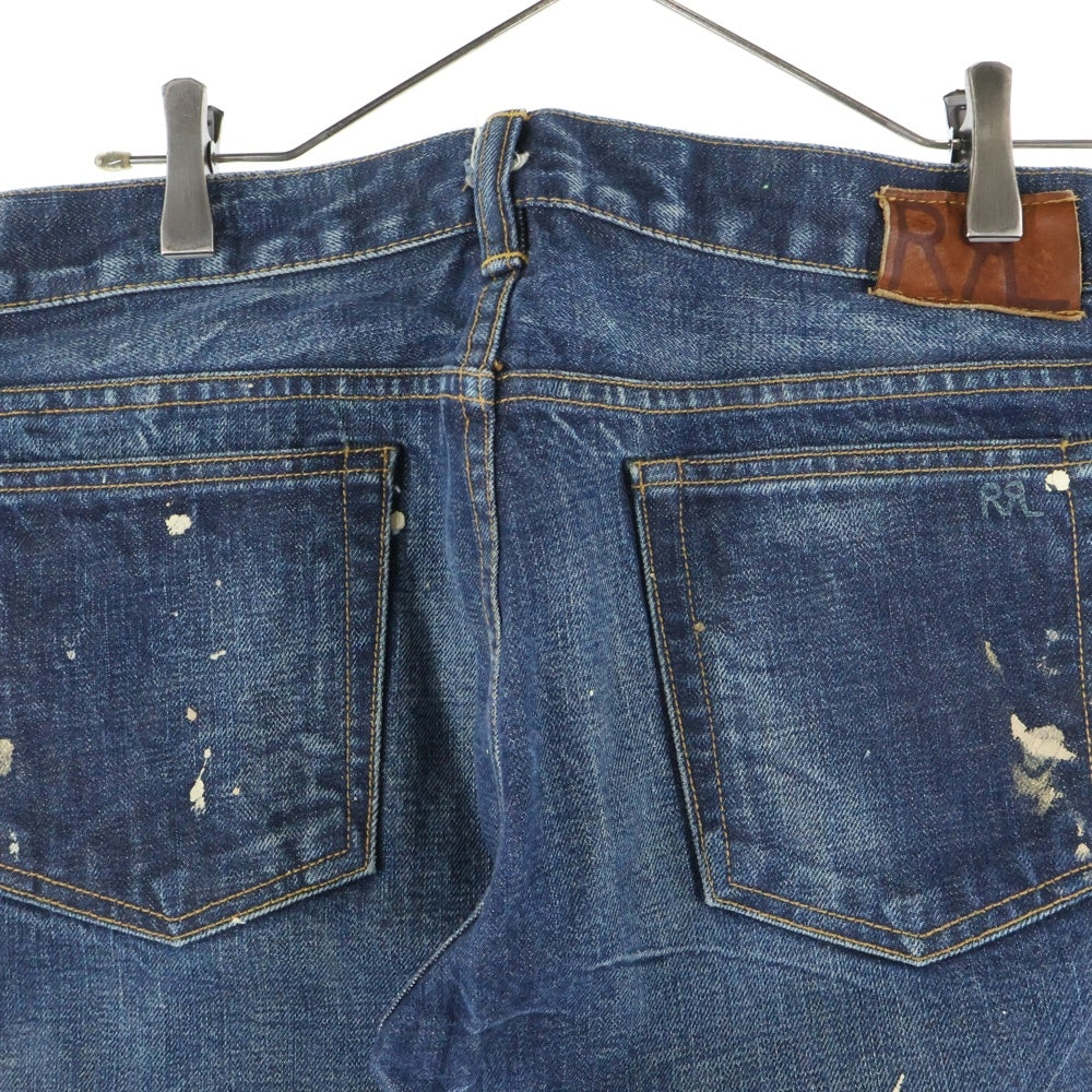 RRL(ダブルアールエル) ボタンフライ ペイントストレートデニムパンツ インディゴ