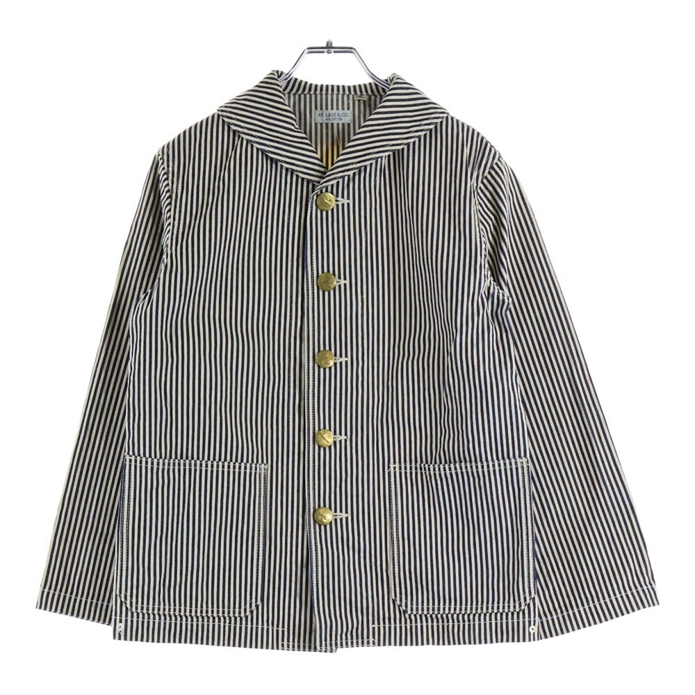 AT LAST & CO(アットラスト) SHAWL COLLAR COVERALL ヒッコリーデニムショールカバーオールジャケット ホワイト/ネイビー