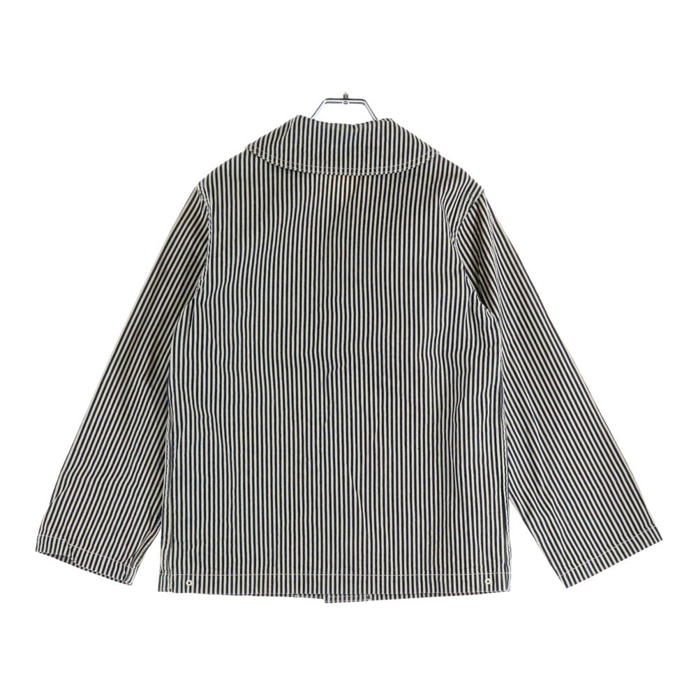 AT LAST & CO(アットラスト) SHAWL COLLAR COVERALL ヒッコリーデニムショールカバーオールジャケット ホワイト/ネイビー