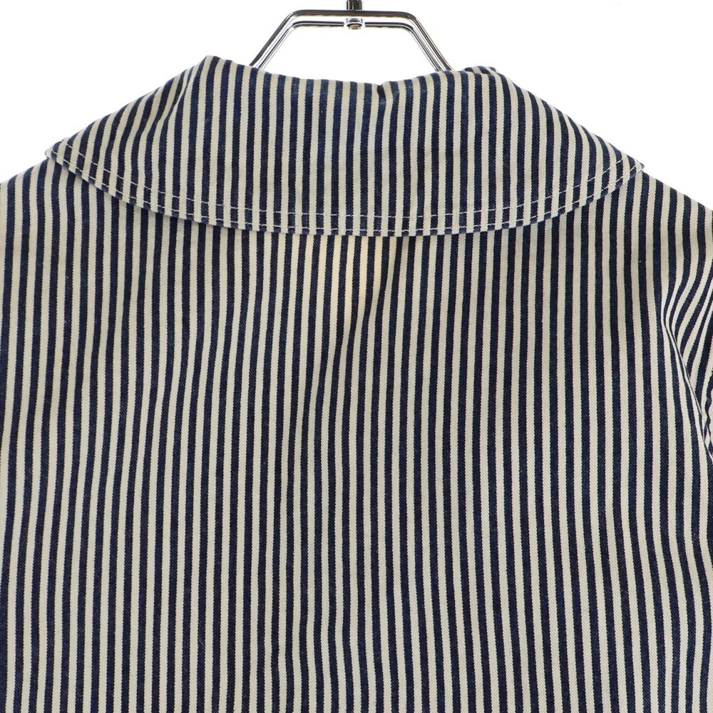 AT LAST & CO(アットラスト) SHAWL COLLAR COVERALL ヒッコリーデニムショールカバーオールジャケット ホワイト/ネイビー