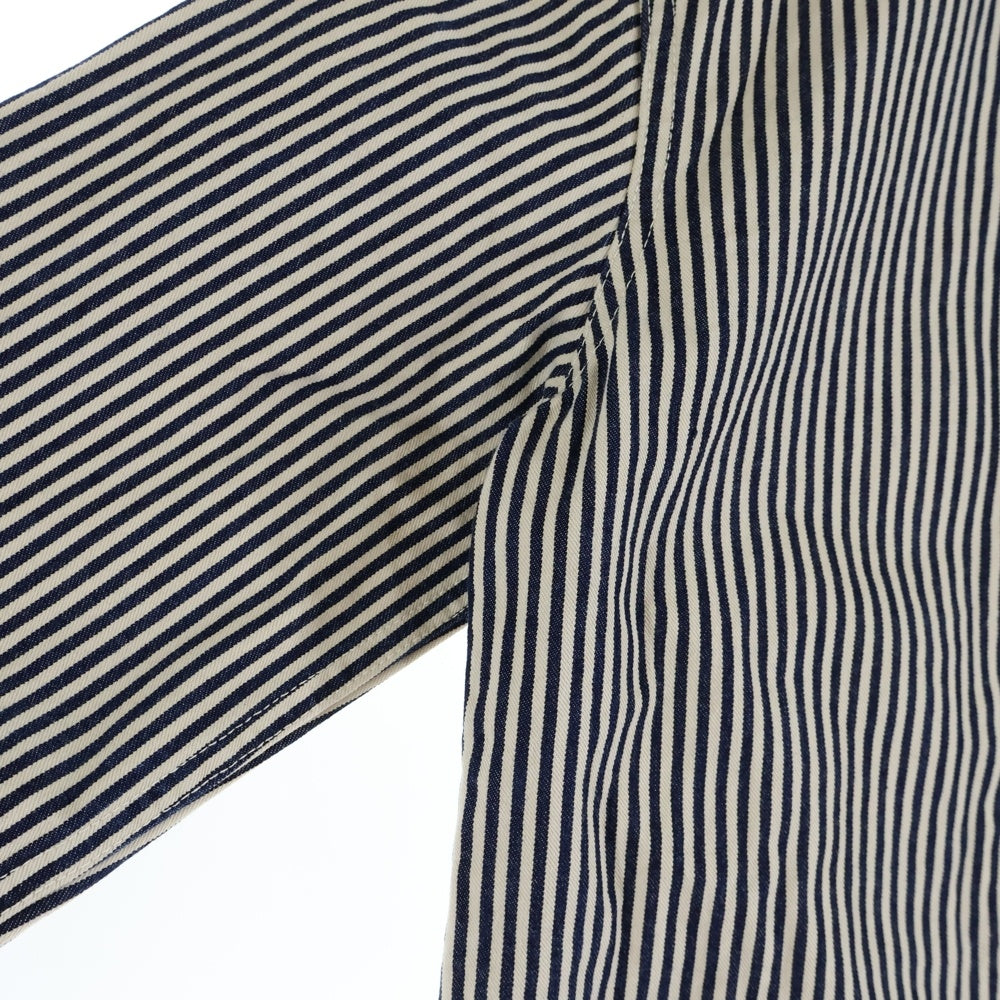 AT LAST & CO(アットラスト) SHAWL COLLAR COVERALL ヒッコリーデニムショールカバーオールジャケット ホワイト/ネイビー