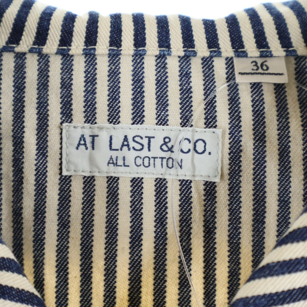 AT LAST & CO(アットラスト) SHAWL COLLAR COVERALL ヒッコリーデニムショールカバーオールジャケット ホワイト/ネイビー