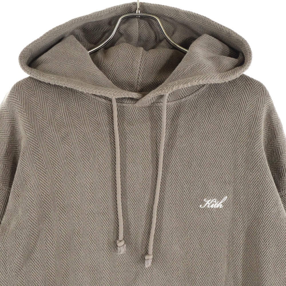 KITH(キス) 22AW ヘリンボーン ロゴ刺繍 プルオーバースウェットパーカー フーディ ブラウン 22-070-060-0031-4-0