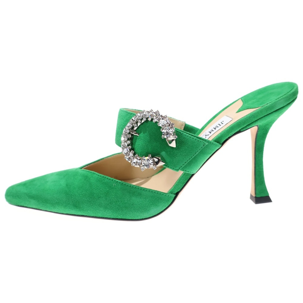 JIMMY CHOO(ジミーチュウ) MARTA 90 ミュール クリスタル パンプス ハイヒール レディース グリーン