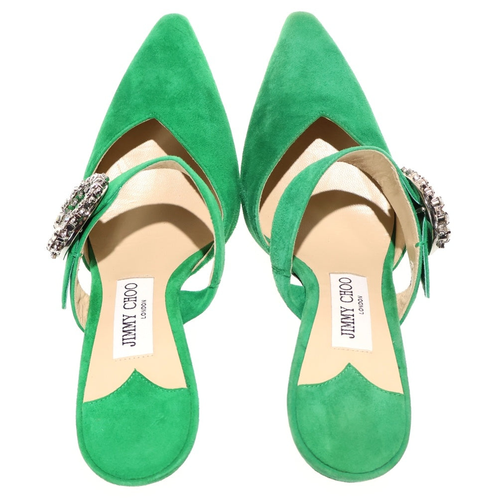 JIMMY CHOO(ジミーチュウ) MARTA 90 ミュール クリスタル パンプス ハイヒール レディース グリーン