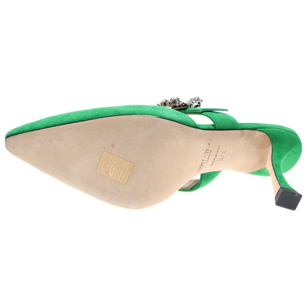 JIMMY CHOO(ジミーチュウ) MARTA 90 ミュール クリスタル パンプス ハイヒール レディース グリーン