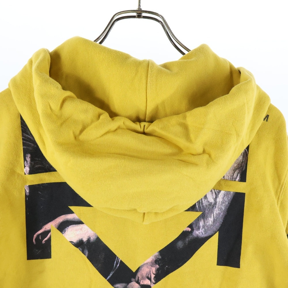 OFF-WHITE(オフホワイト) 20SS Caravaggio Hoodie カラヴァッジョ ロゴプリント プルオーバースウェットパーカー フーディー イエロー OMBB034S20E30004