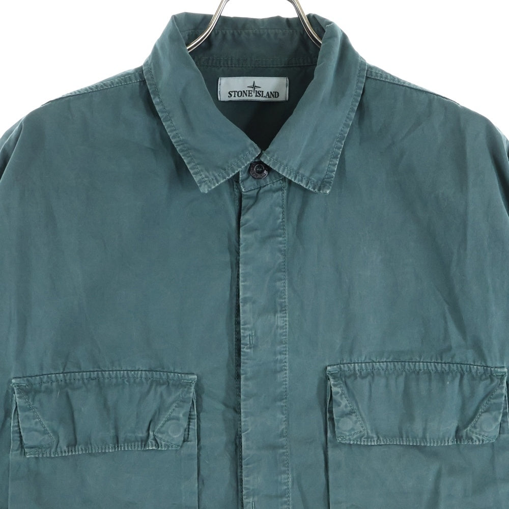 STONE ISLAND(ストーンアイランド) Overshirt ロゴワッペン ウォッシュド加工 長袖シャツ グリーン 7815115WN