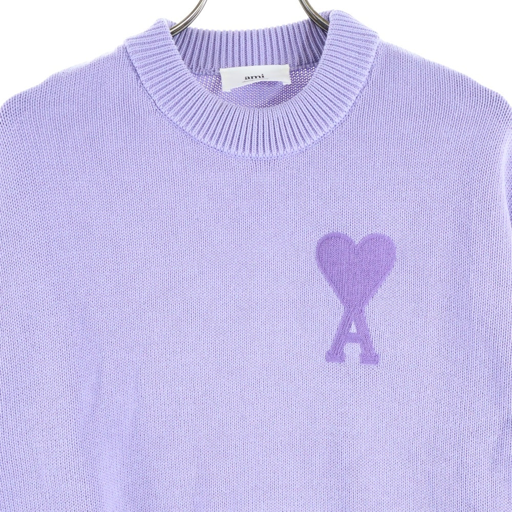 AMI Alexandre Mattiussi(アミアレクサンドルマテュッシ) Knit Sweater ロゴ刺繍 クルーネックウールニットセーター パープル E21FK009.016
