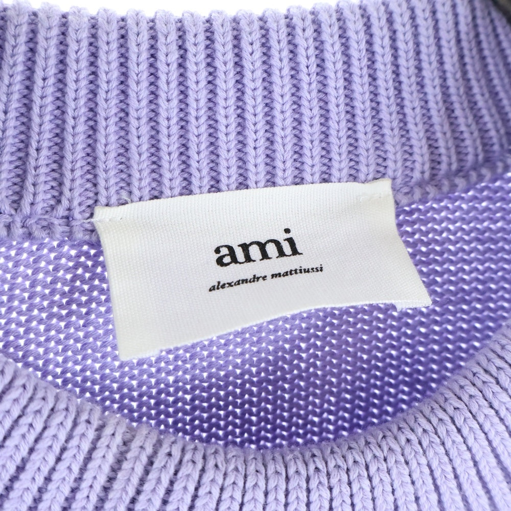 AMI Alexandre Mattiussi(アミアレクサンドルマテュッシ) Knit Sweater ロゴ刺繍 クルーネックウールニットセーター パープル E21FK009.016