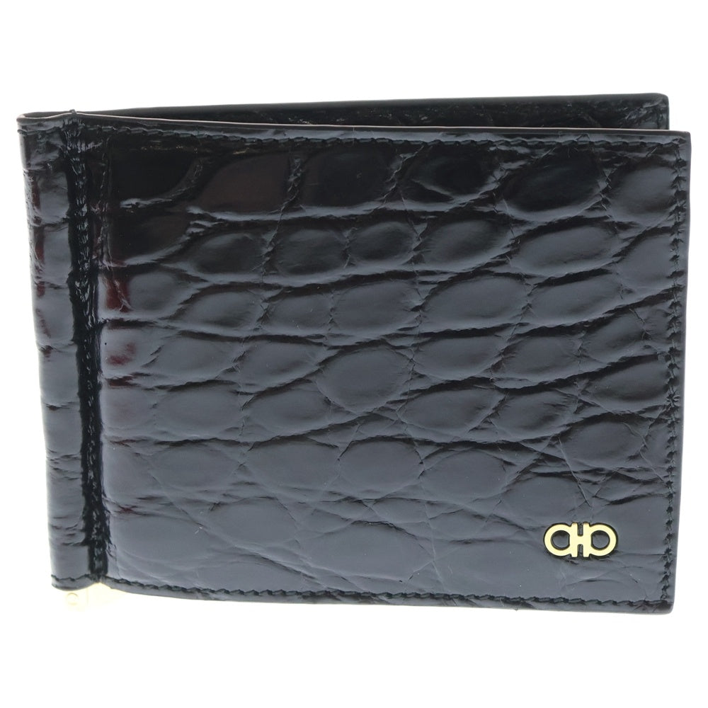 Salvatore Ferragamo(サルヴァトーレ フェラガモ) Aligator Nerr クロコダイル レザーウォレット 財布 ブラック 661454