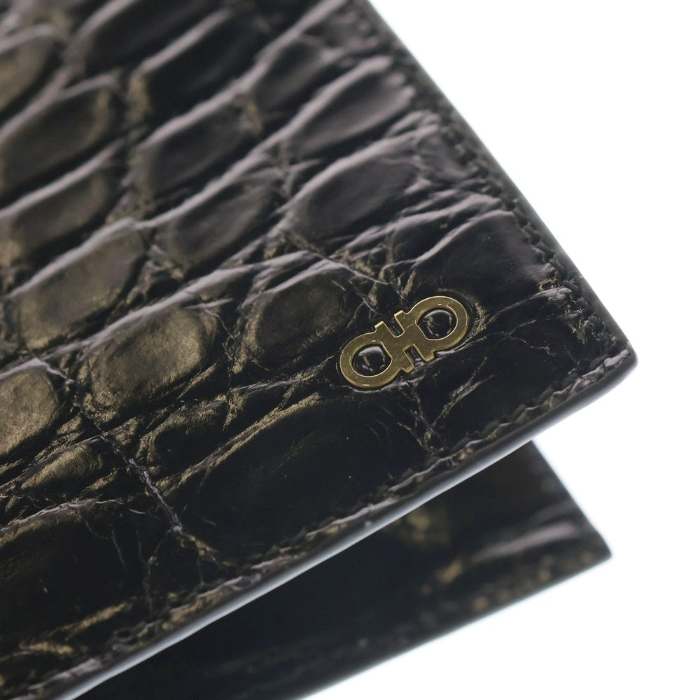 Salvatore Ferragamo(サルヴァトーレ フェラガモ) Aligator Nerr クロコダイル レザーウォレット 財布 ブラック 661454