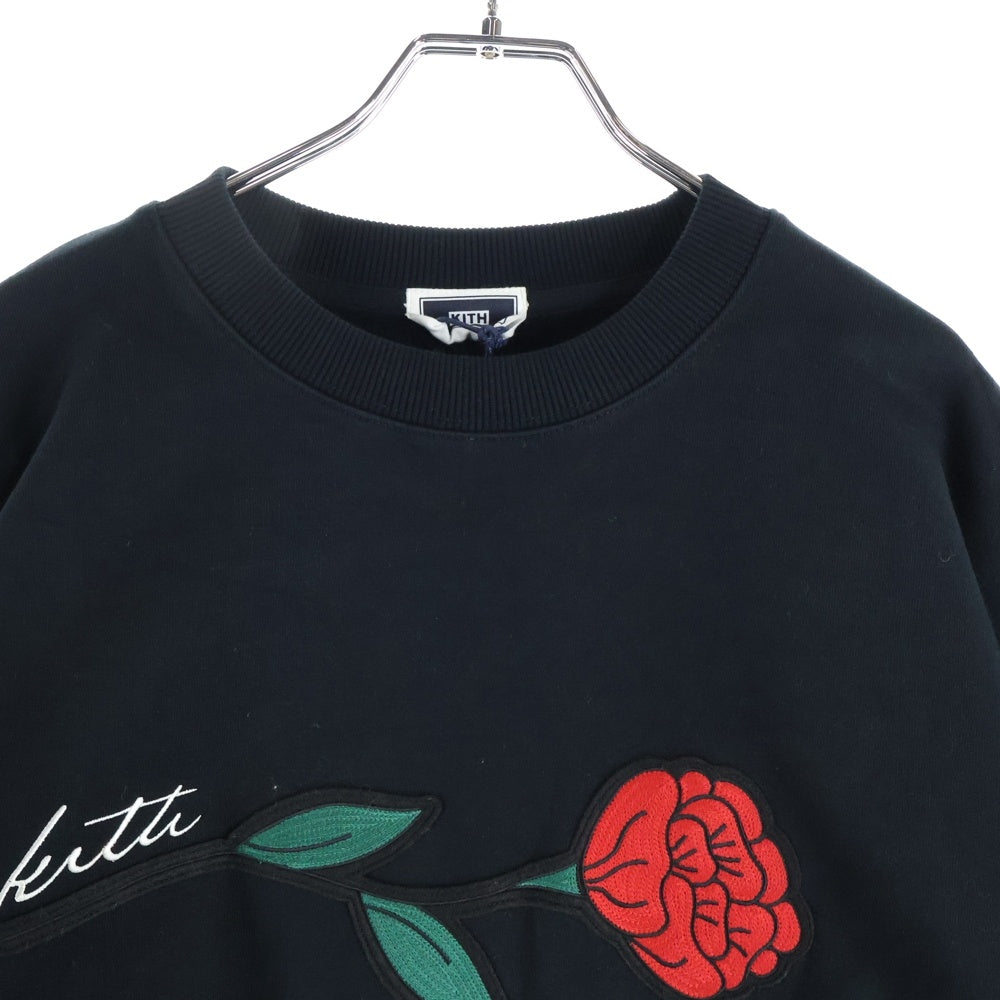KITH(キス) Signature Rose Crewneck シグネチャーローズクルーネック スウェットトレーナー ブラック KHM033164-001