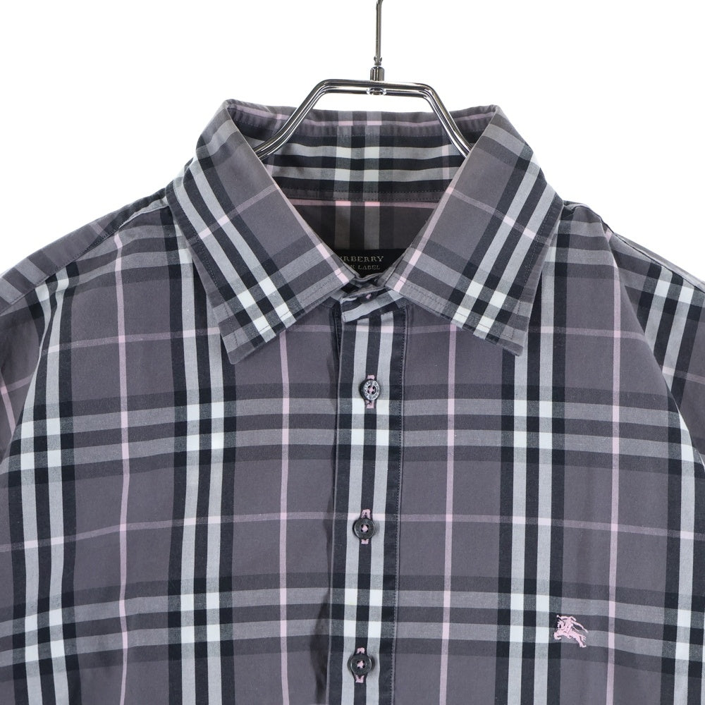 BURBERRY BLUE LABEL(バーバリーブルーレーベル) ホースロゴ チェック 半袖シャツ パープル