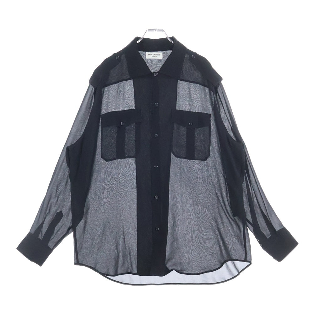 SAINT LAURENT PARIS(サンローランパリ) Silk Shirts シルク長袖シャツ ブラック 730121 Y059R