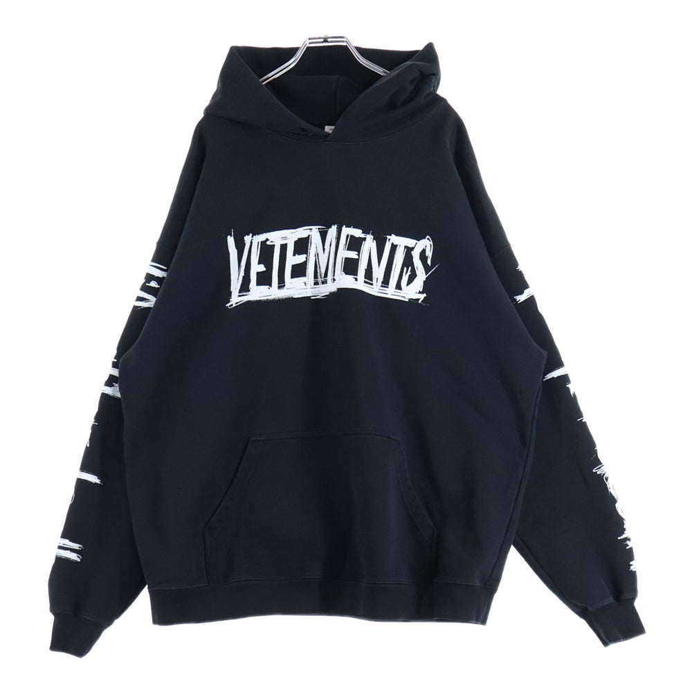 VETEMENTS(ヴェトモン) 21AW WORLD TOUR LOGO HOODIE ワールドツアー ロゴプリント フーディー プルオーバーパーカー ブラック UA52TR910W