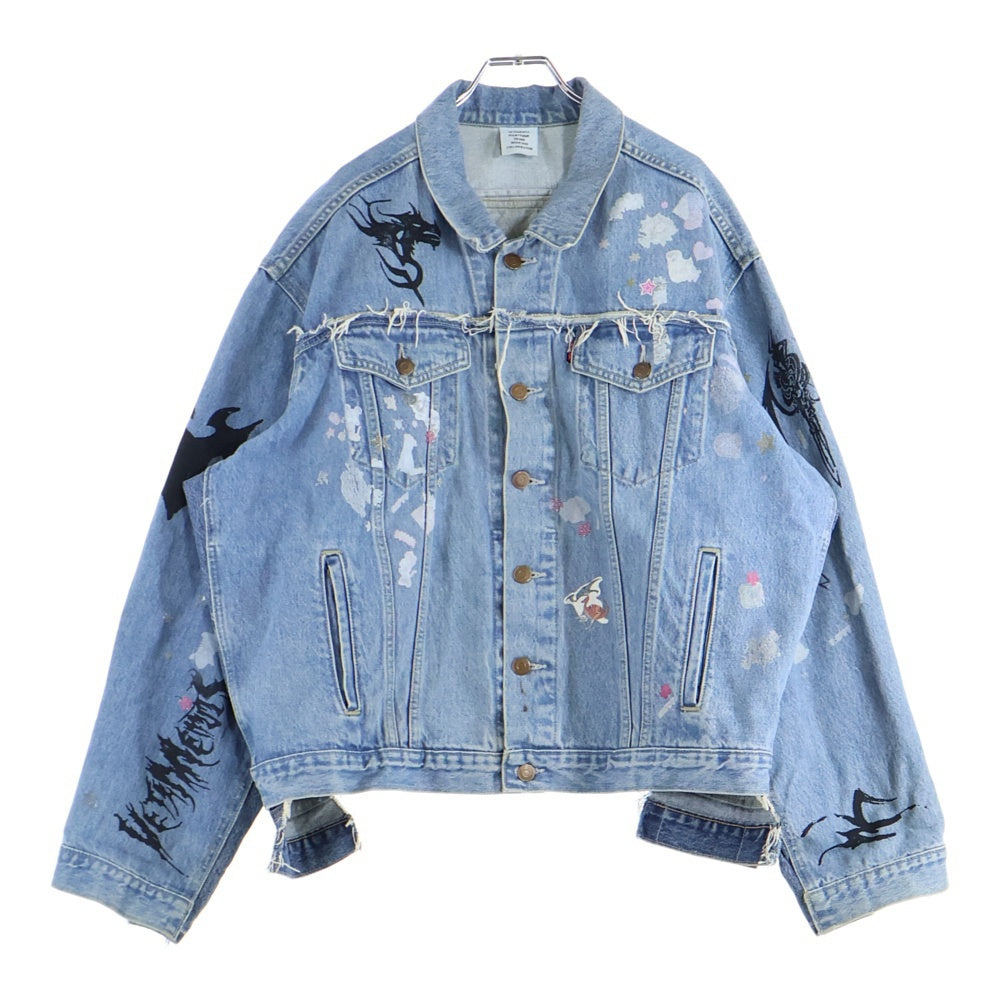 VETEMENTS(ヴェトモン) 18AW Tribal Sticker Oversize Denim Jacket トライバル ステッカー オーバーサイズデニムジャケット インディゴ WAH19JA111