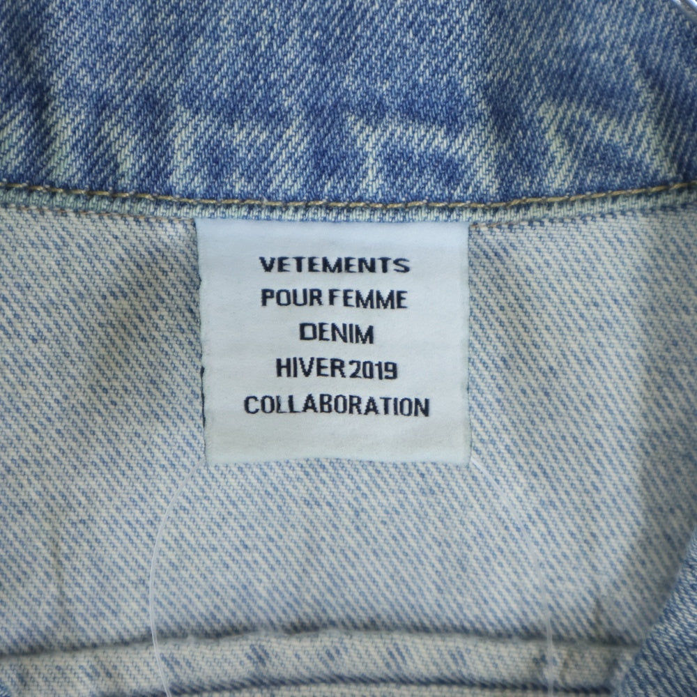 VETEMENTS(ヴェトモン) 18AW Tribal Sticker Oversize Denim Jacket トライバル ステッカー オーバーサイズデニムジャケット インディゴ WAH19JA111
