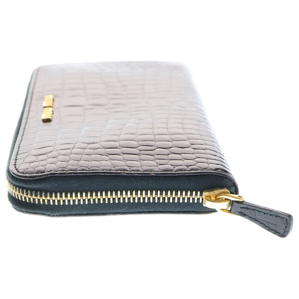miumiu(ミュウミュウ) クロコ型押し レザージッピーウォレット 長財布 ブラック 5M0506 レディース