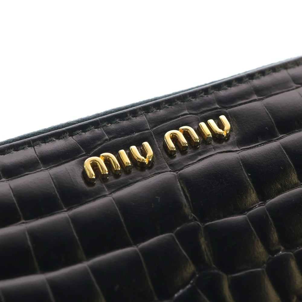 miumiu(ミュウミュウ) クロコ型押し レザージッピーウォレット 長財布 ブラック 5M0506 レディース