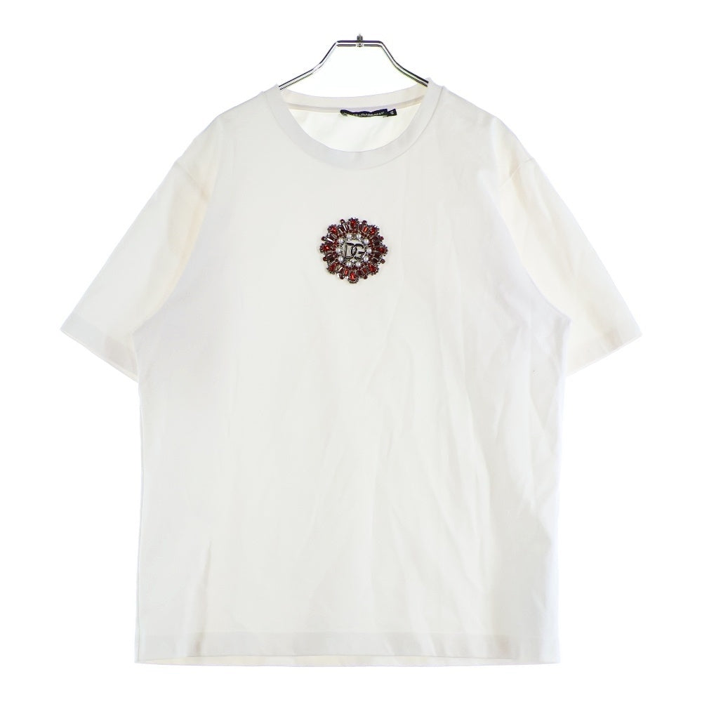DOLCE & GABBANA(ドルチェアンドガッバーナ) RHINESTONE LOGO TEE ラインストーン フロントロゴ 半袖Tシャツ ホワイト G8NC5Z G7CC1