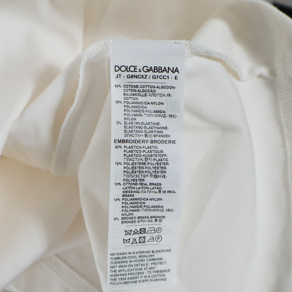 DOLCE & GABBANA(ドルチェアンドガッバーナ) RHINESTONE LOGO TEE ラインストーン フロントロゴ 半袖Tシャツ ホワイト G8NC5Z G7CC1