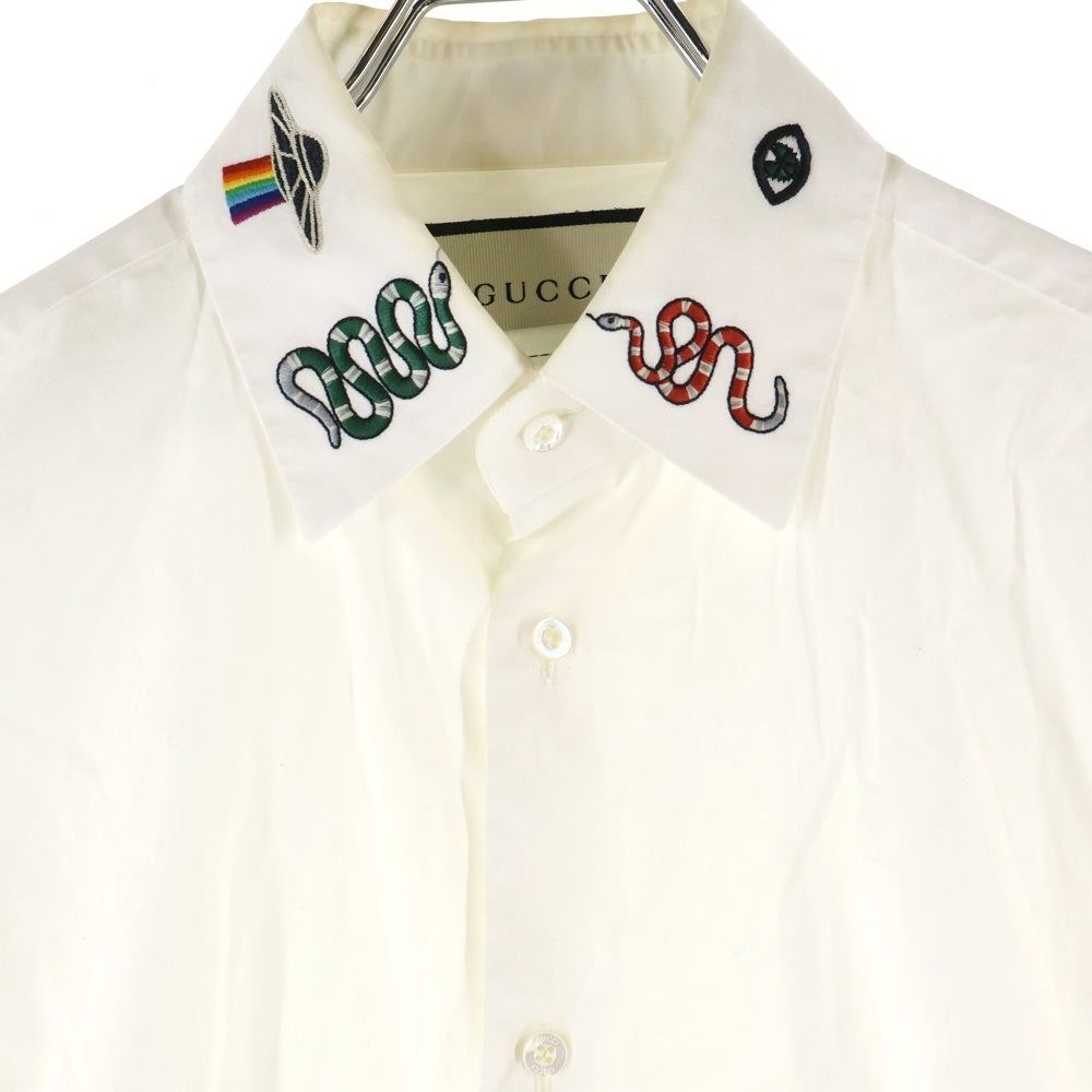GUCCI(グッチ) 19AW シンボルズ ネック スネーク刺繍 長袖シャツ ホワイト 523500 Z341L