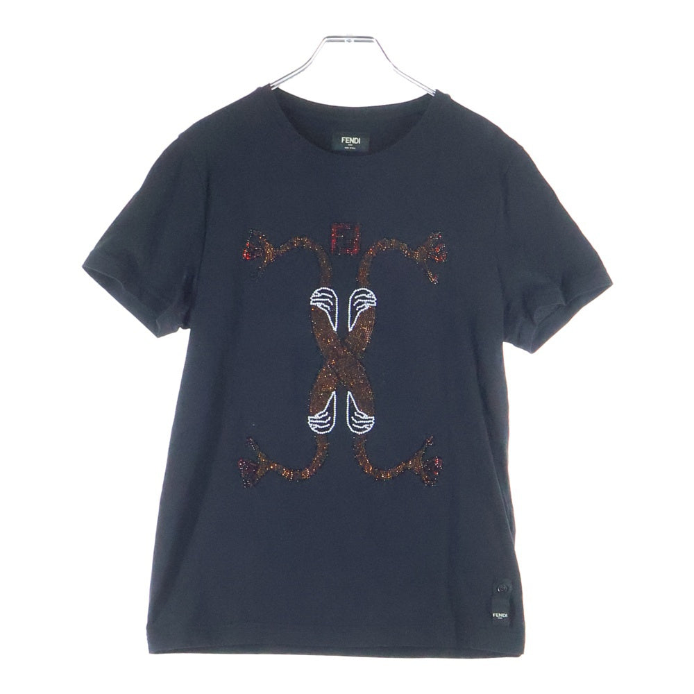 FENDI(フェンディ) Embellished Snake Tee 装飾 スネーク 半袖Tシャツ カットソー ブラック FY0894 A7AI
