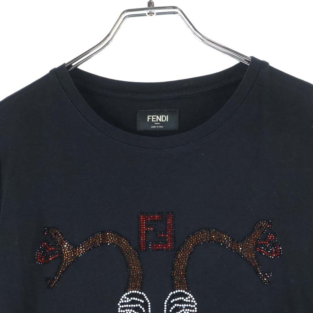 FENDI(フェンディ) Embellished Snake Tee 装飾 スネーク 半袖Tシャツ カットソー ブラック FY0894 A7AI