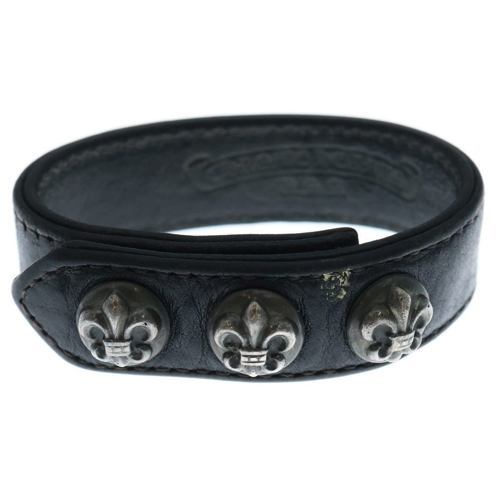 CHROME HEARTS(クロムハーツ) 3BTN 2SNP フレアボール 3ボタン2スナップ レザーブレスレット ブラック/シルバー BCA123