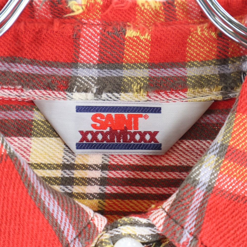 SAINT MICHAEL(セントマイケル) 25AW FLANNEL SHIRT ダメージ加工 長袖チェックシャツ ネルシャツ レッド SM-HR1-0000-042