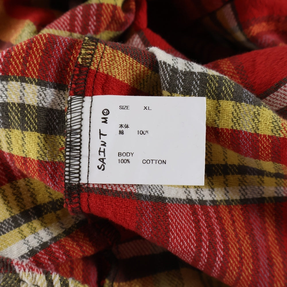 SAINT MICHAEL(セントマイケル) 25AW FLANNEL SHIRT ダメージ加工 長袖チェックシャツ ネルシャツ レッド SM-HR1-0000-042