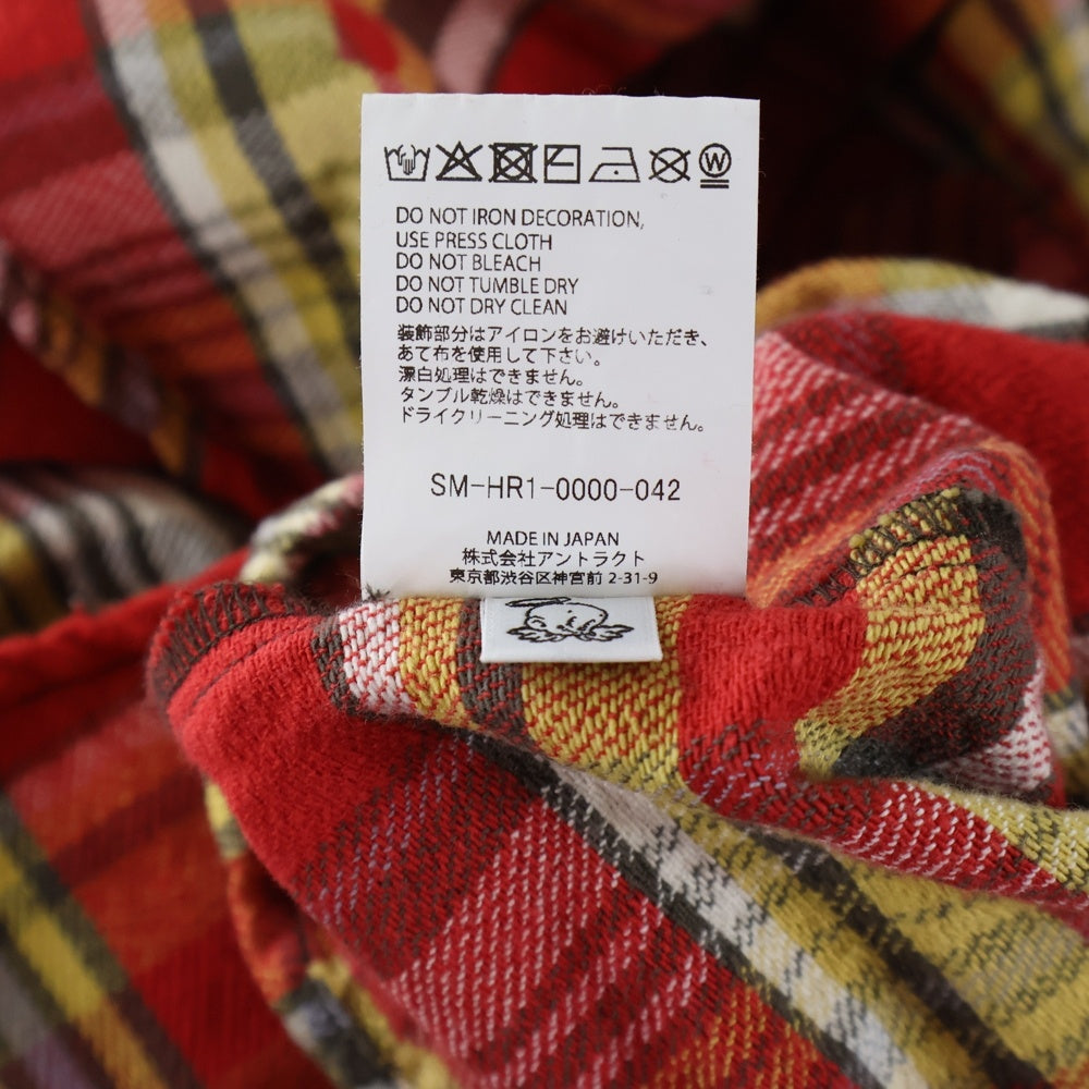 SAINT MICHAEL(セントマイケル) 25AW FLANNEL SHIRT ダメージ加工 長袖チェックシャツ ネルシャツ レッド SM-HR1-0000-042