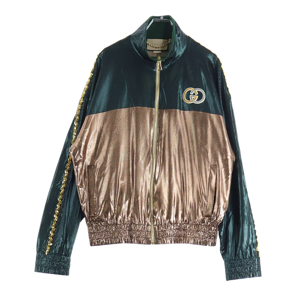 GUCCI(グッチ) Bi-Color Logo Jacket バイカラーロゴジャケット サイドスパンコール グリーン/ブラウン 692308