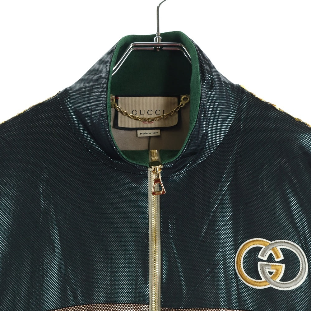 GUCCI(グッチ) Bi-Color Logo Jacket バイカラーロゴジャケット サイドスパンコール グリーン/ブラウン 692308