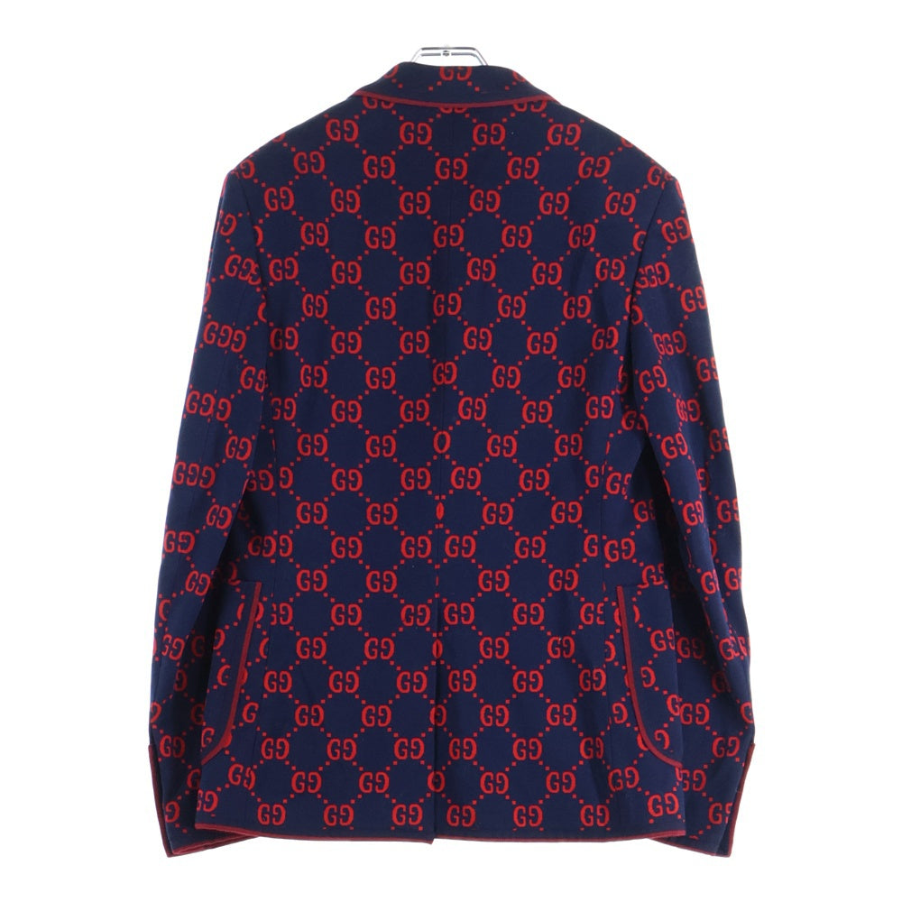 GUCCI(グッチ) 18SS GG総柄ジャガード 2B テーラードジャケット ネイビー/レッド 495218