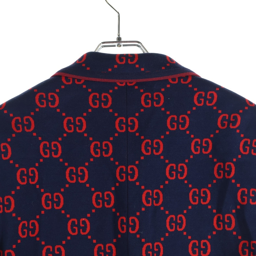 GUCCI(グッチ) 18SS GG総柄ジャガード 2B テーラードジャケット ネイビー/レッド 495218