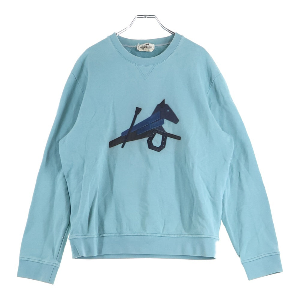 HERMES エルメス Sweatshirt レザーパッチ クルーネックスウェットトレーナー ブルー H257720HA64LA HERMES(エルメス) Sweatshirt レザーパッチ クルーネックスウェット