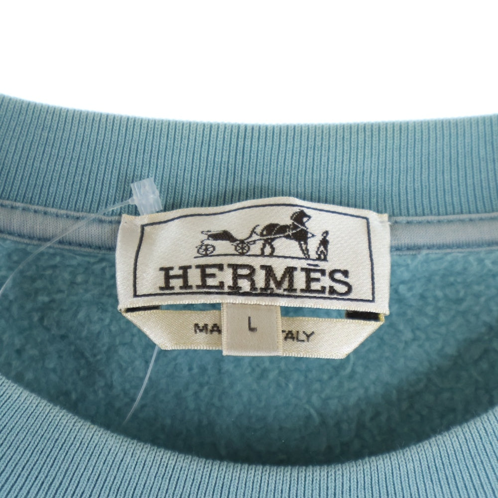 HERMES(エルメス) Sweatshirt レザーパッチ クルーネックスウェットトレーナー ブルー H257720HA64LA