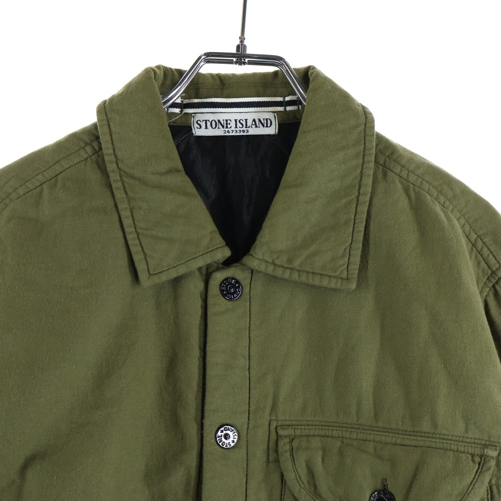 STONE ISLAND(ストーンアイランド) 11AW Nylon Quilt Cotton Overshirt ロゴワッペン 裏地キルティング 長袖シャツ カーキ 551510906