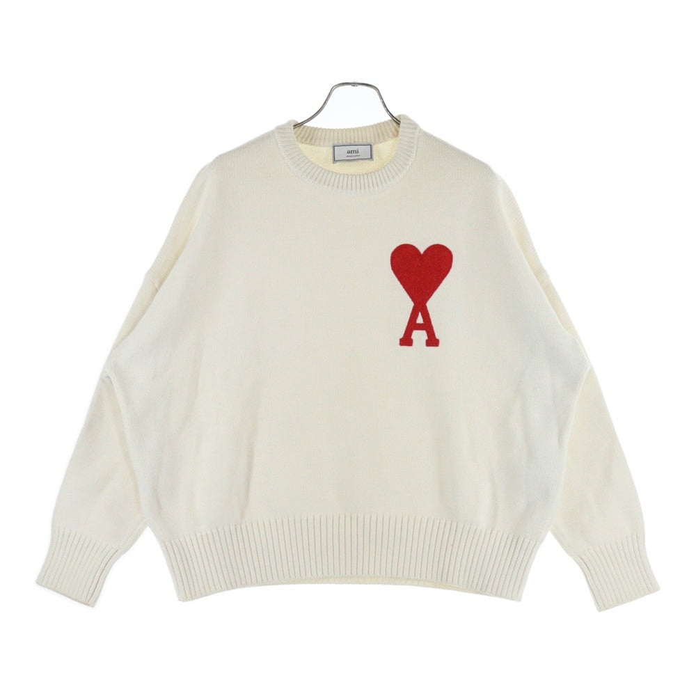 AMI Alexandre Mattiussi(アミアレクサンドルマテュッシ) Knit Sweater ハートロゴ刺繍 クルーネック ニットセーター アイボリー A20HK009.006