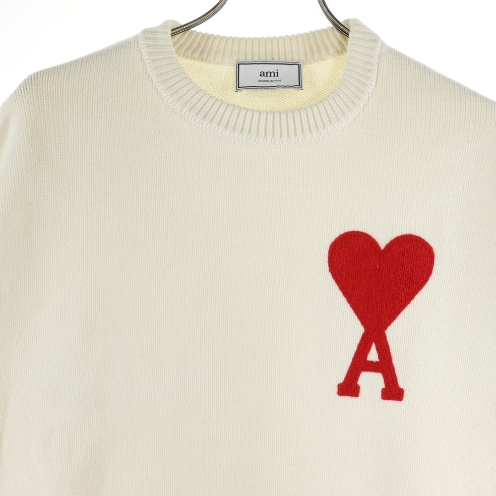 AMI Alexandre Mattiussi(アミアレクサンドルマテュッシ) Knit Sweater ハートロゴ刺繍 クルーネック ニットセーター アイボリー A20HK009.006