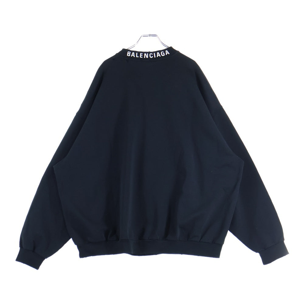 BALENCIAGA(バレンシアガ) Crash Logo Sweat クラッシュ加工ネックロゴクルーネック スウェットトレーナー ブラック 745007 TOVF3