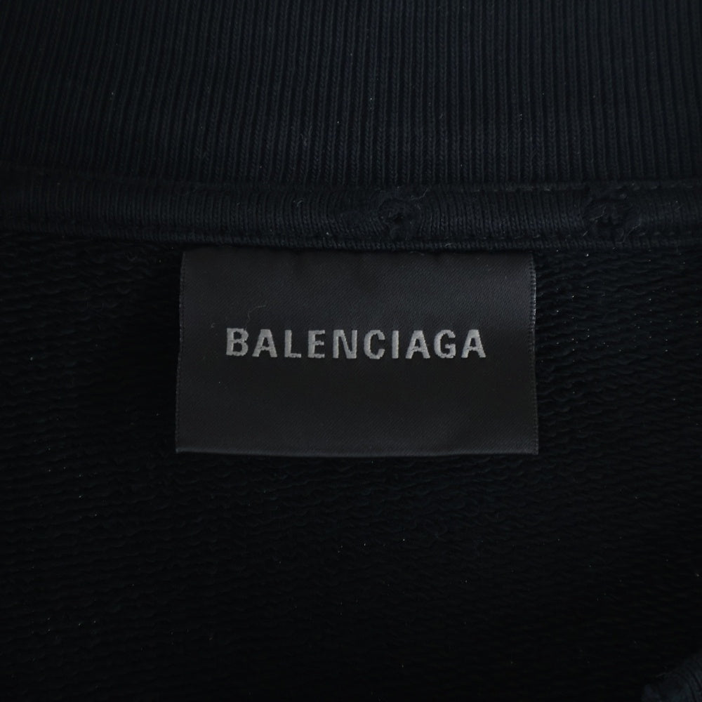 BALENCIAGA(バレンシアガ) Crash Logo Sweat クラッシュ加工ネックロゴクルーネック スウェットトレーナー ブラック 745007 TOVF3