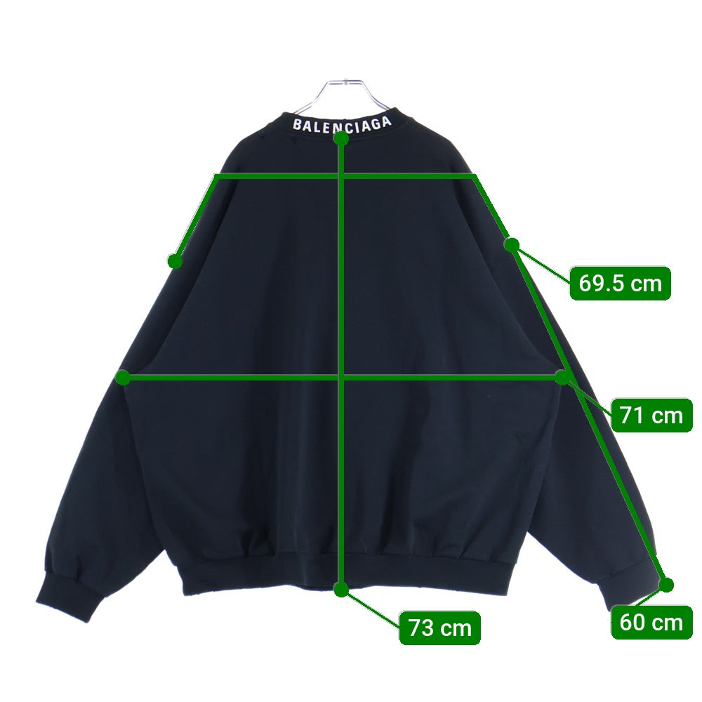 BALENCIAGA(バレンシアガ) Crash Logo Sweat クラッシュ加工ネックロゴクルーネック スウェットトレーナー ブラック 745007 TOVF3