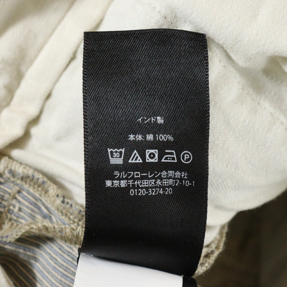 RRL(ダブルアールエル) ボタンフライ コットン ストライプ ストレートパンツ ブルー/ホワイト