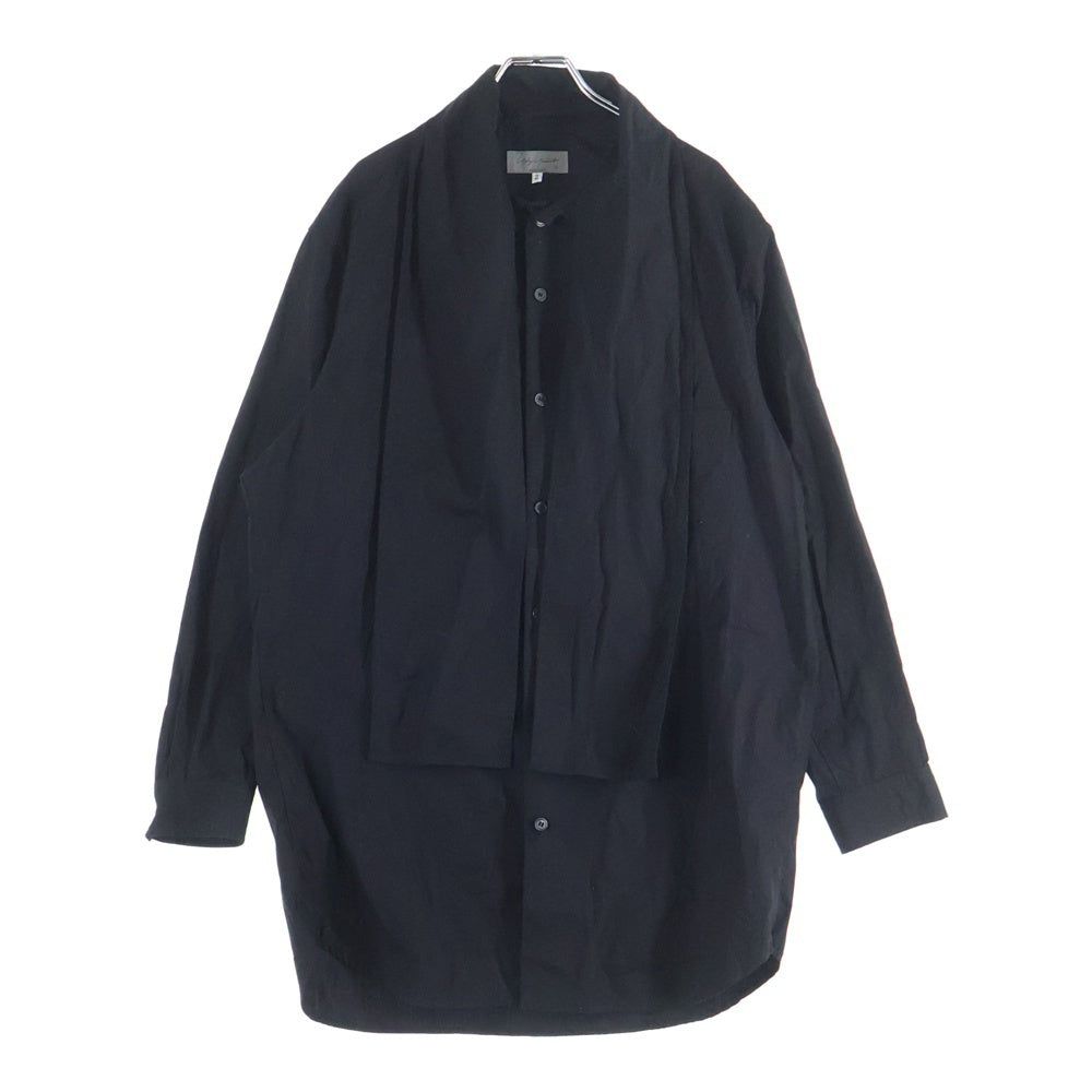Yohji Yamamoto POUR HOMME(ヨウジヤマモト プールオム) 25SS Cotton Broad Scarf Collar Blouse コットンブロード ストール襟ブラウス ブラック HL-B04-001