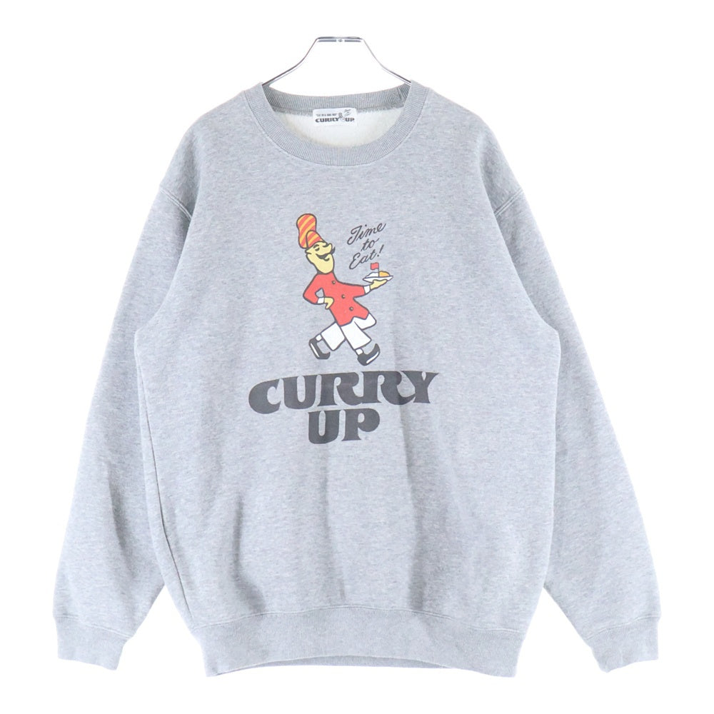 NO BRAND(ノーブランド) CURRY UP カレーアップ ロゴプリント クルーネックスウェットトレーナー グレー